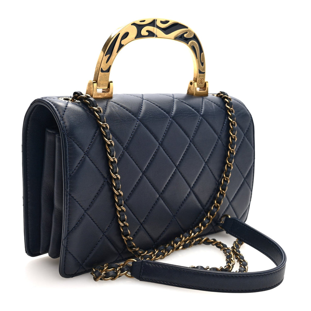 Chanel Lambskin Quilted Small Art Nouvelle Flap Bag Navy
