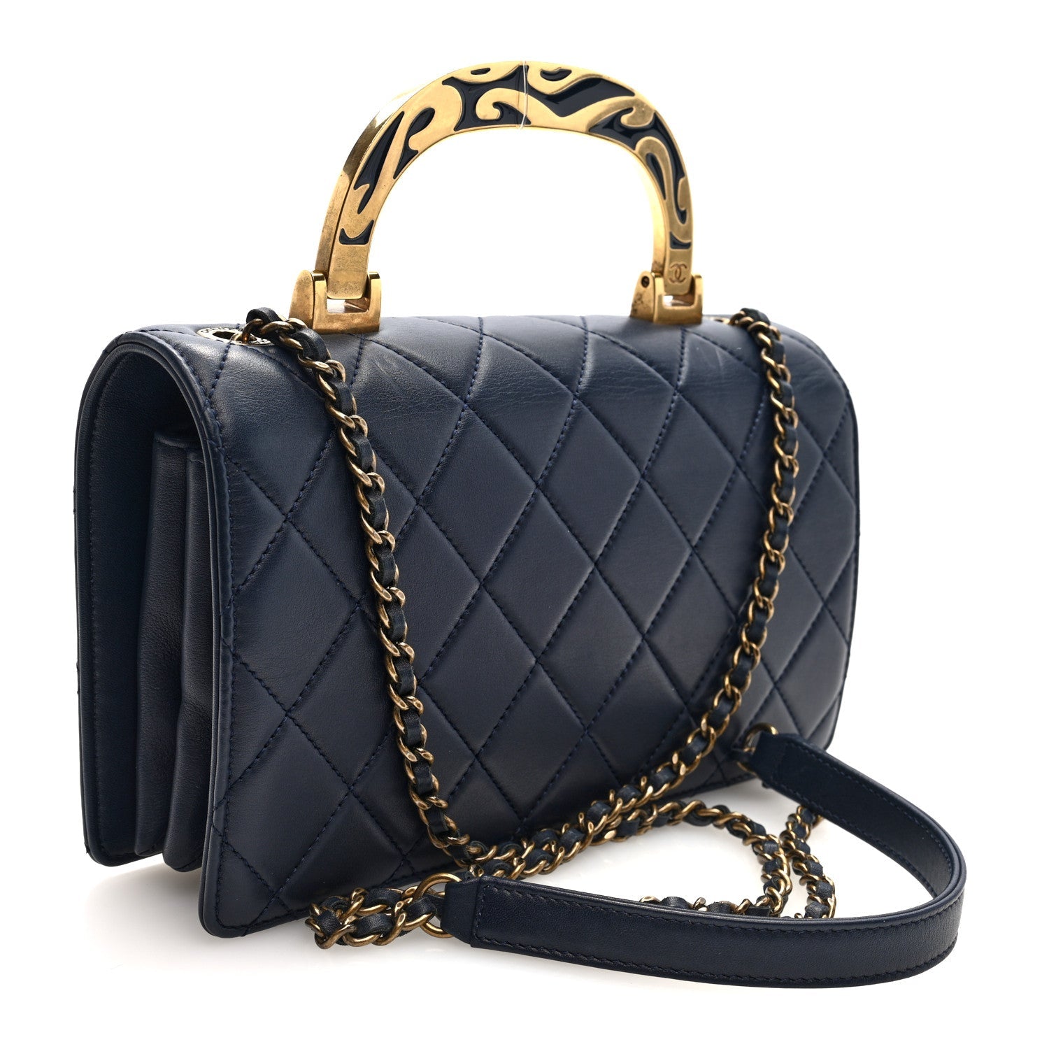 Chanel Lambskin Quilted Small Art Nouvelle Flap Bag Navy