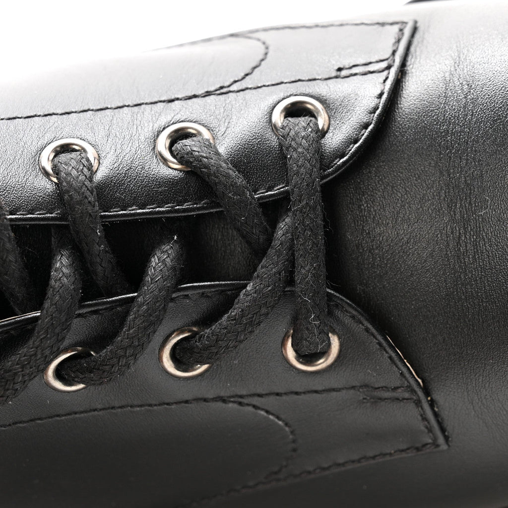 Calfskin Cap Toe Lace Up Combat Boots 38 Black