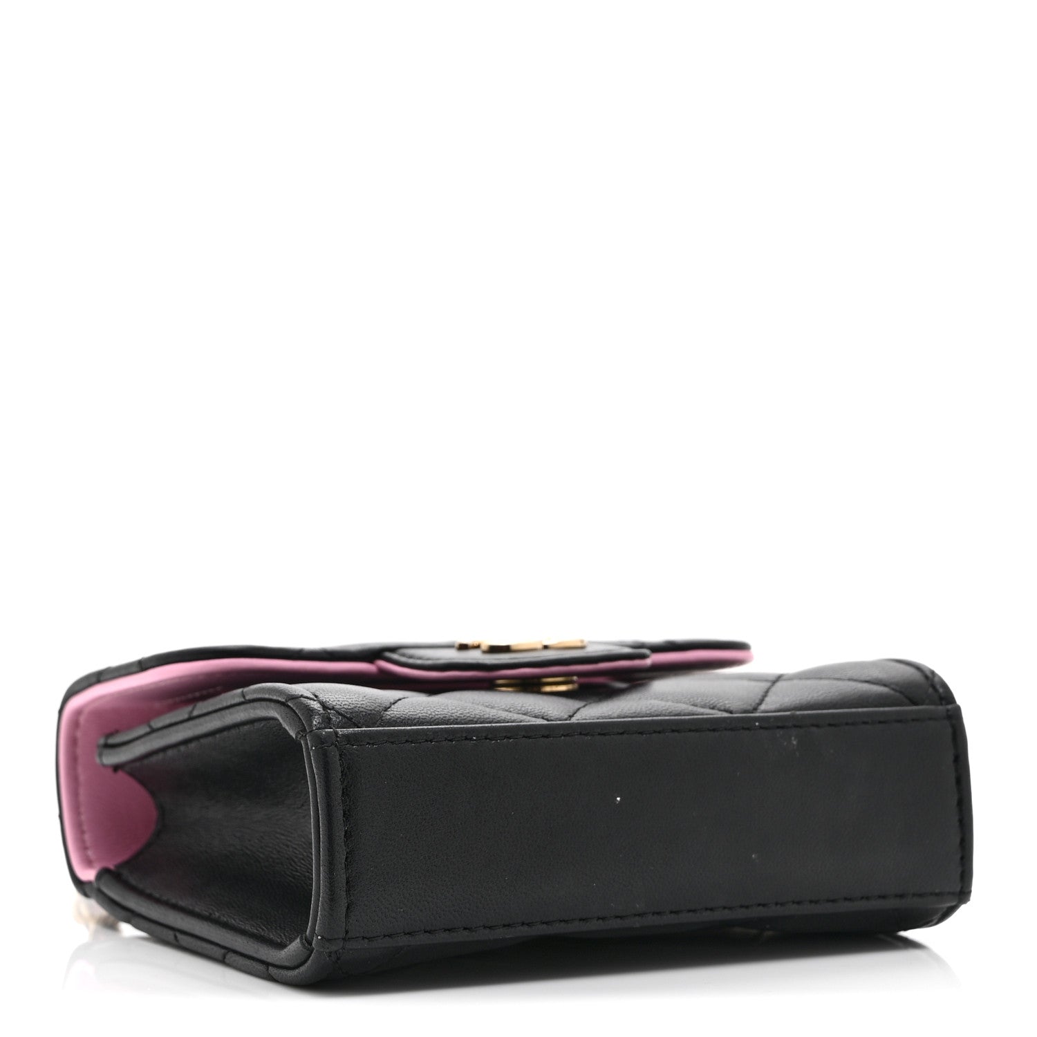 Chanel Lambskin Quilted Bi-Color Top Handle Clutch With Chain Black Pink