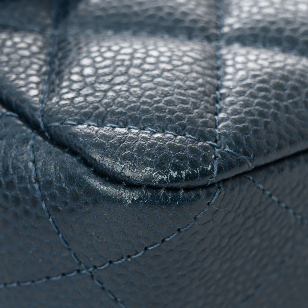 Chanel Pearly Caviar Quilted Medium Double Flap Blue