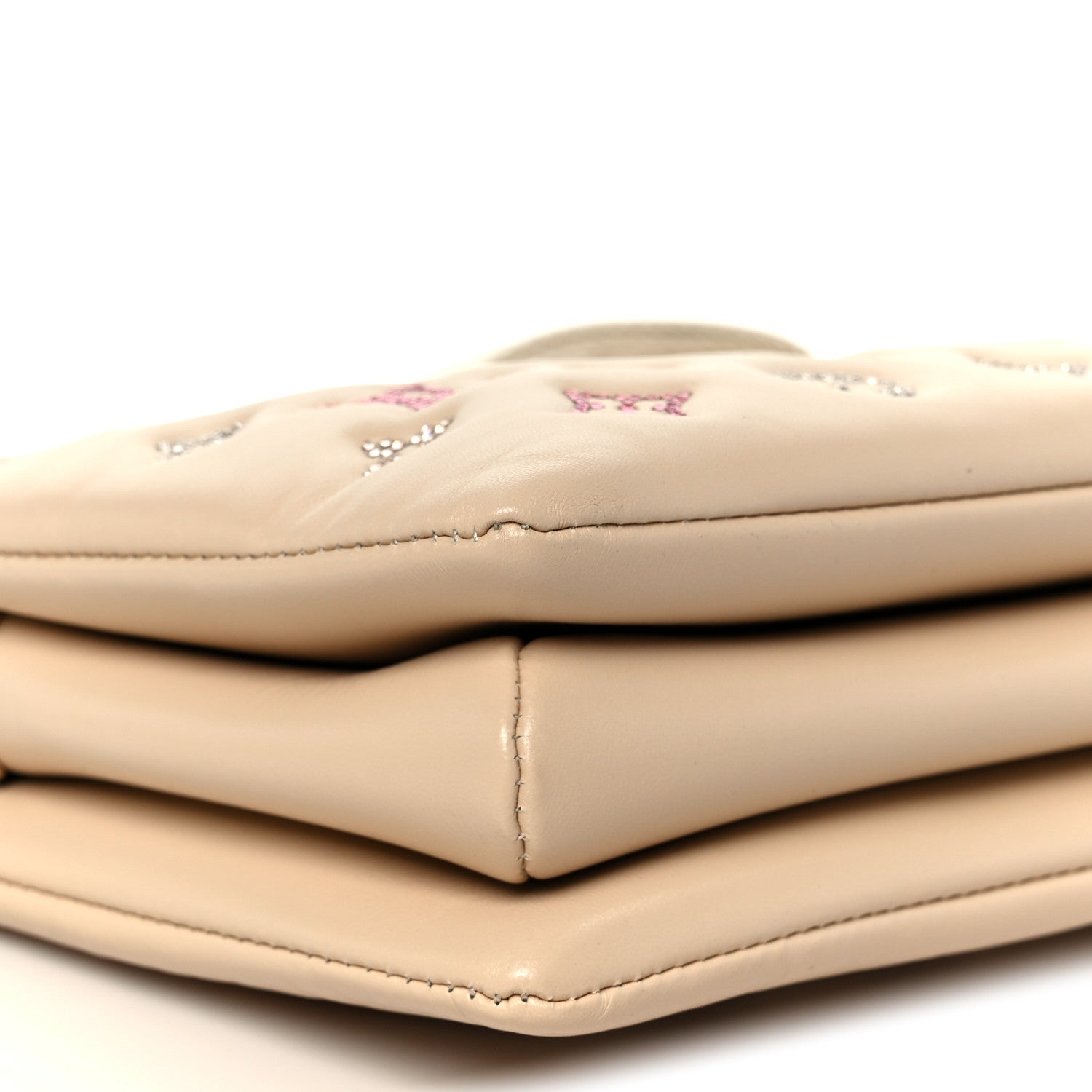 Louis Vuitton Lambskin Swarovski Crystal Embossed Monogram Coussin PM Nude