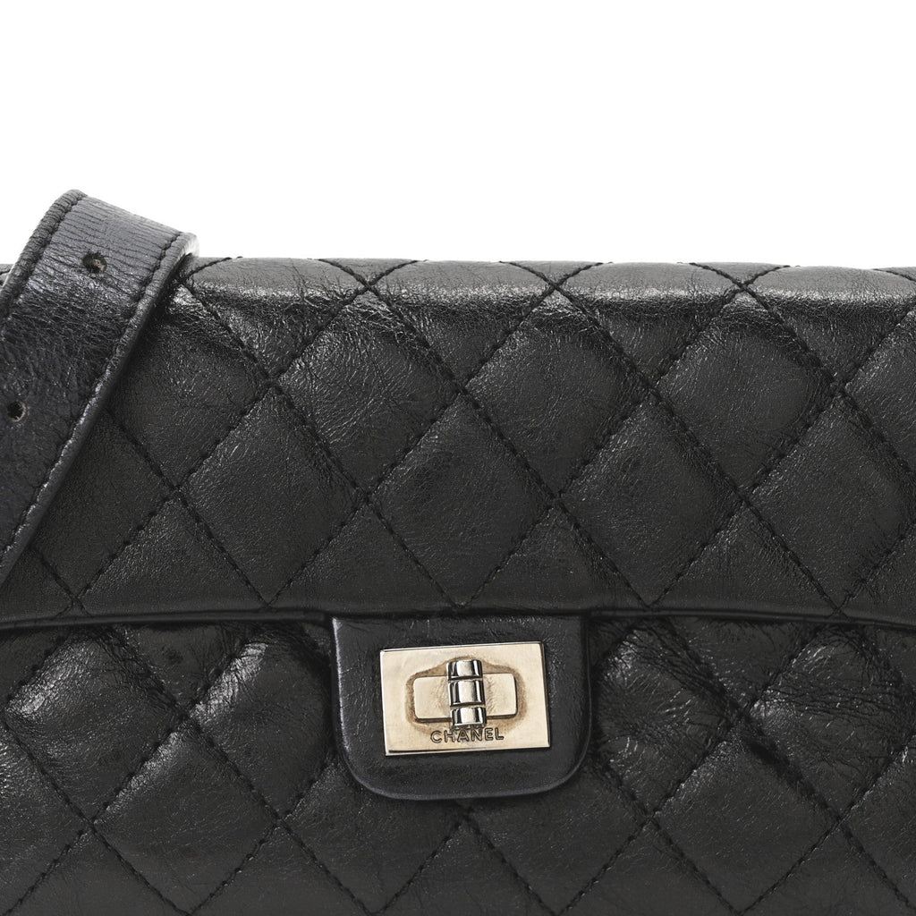 Chanel Glazed Calfskin Quilted 2.55 Reissue Flap Belt Bag Clutch 85 34 Black