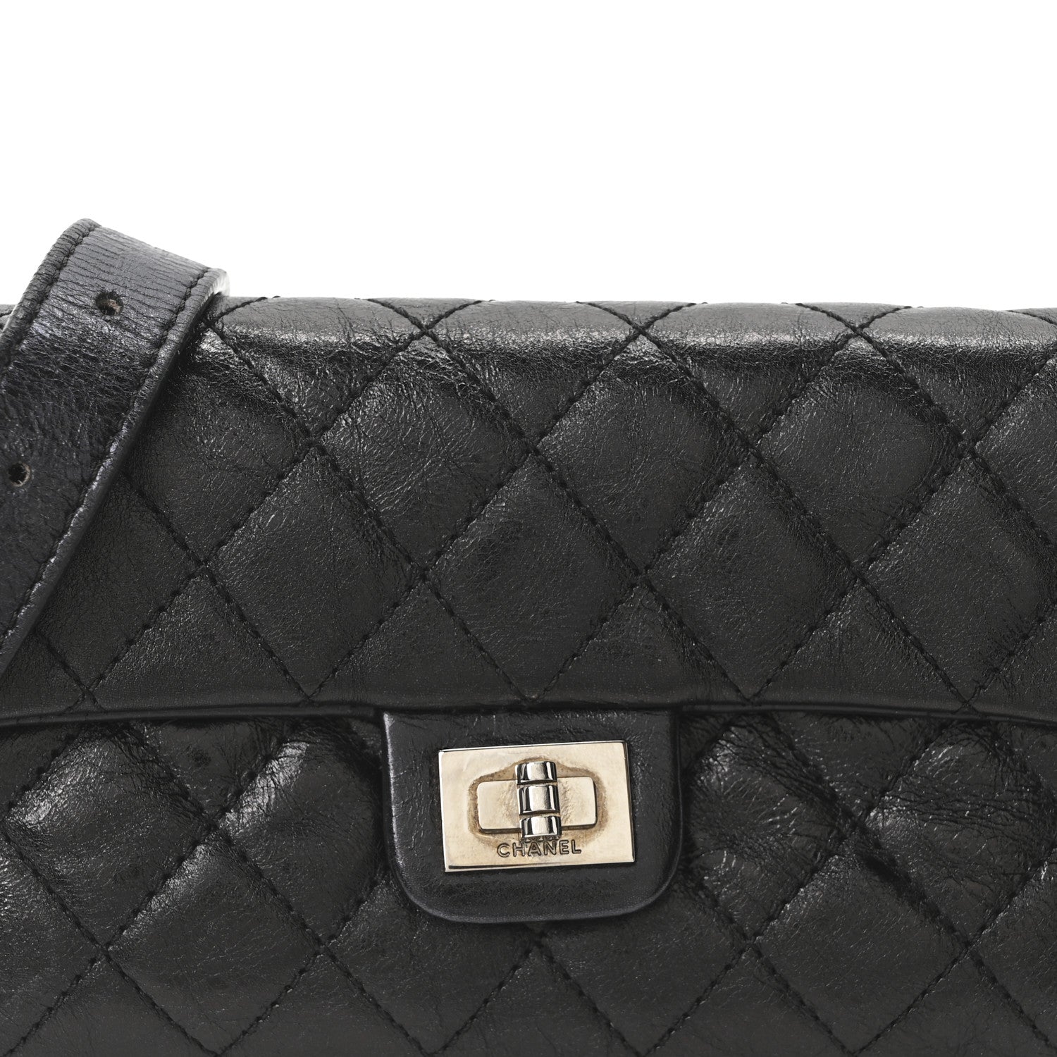 Chanel Glazed Calfskin Quilted 2.55 Reissue Flap Belt Bag Clutch 85 34 Black