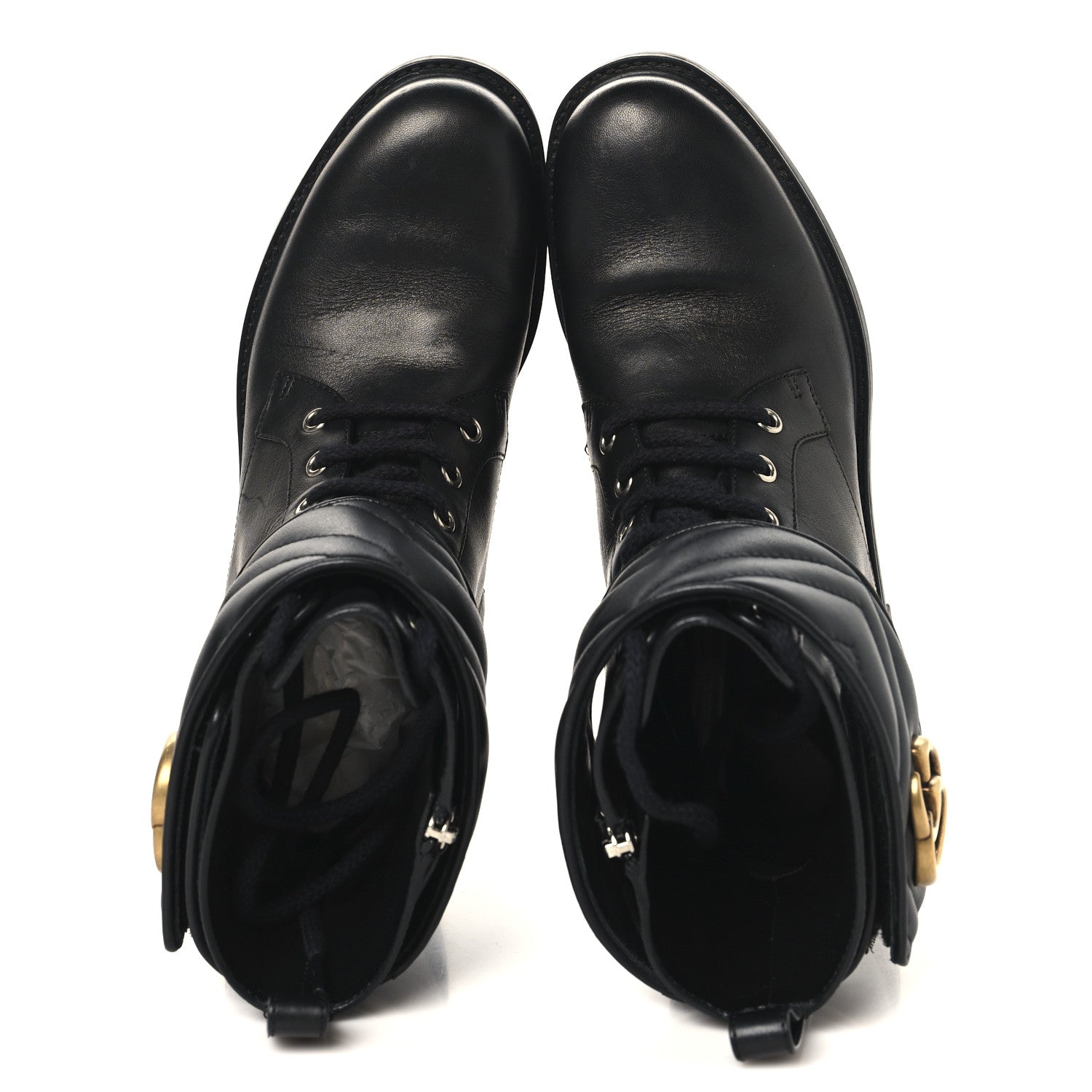 Gucci Flores Calfskin Nappa Matelasse GG 40mm Ankle Boots 37 Black
