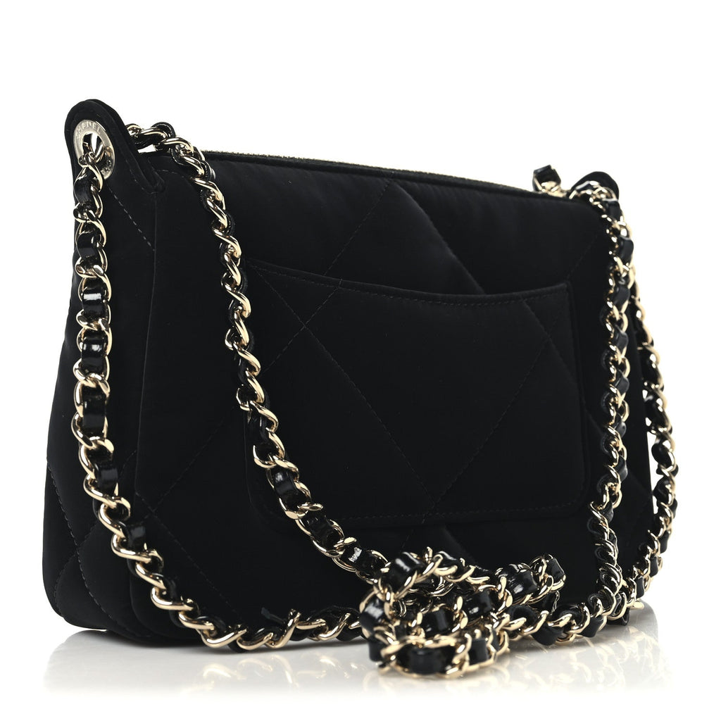 Chanel Velvet Effect Nylon Shiny Crumpled Calfskin Quilted Chanel 25 Clutch With Chain Black