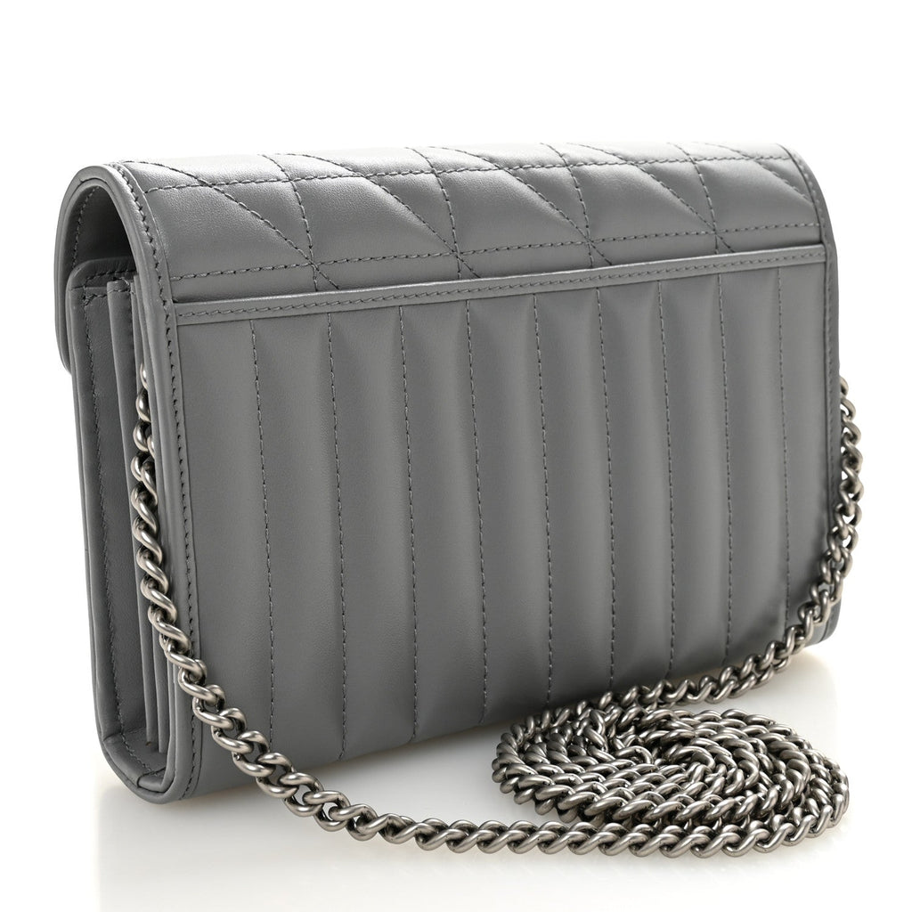 Gucci Calfskin Matelasse Aria GG Marmont Chain Wallet Deep Grey