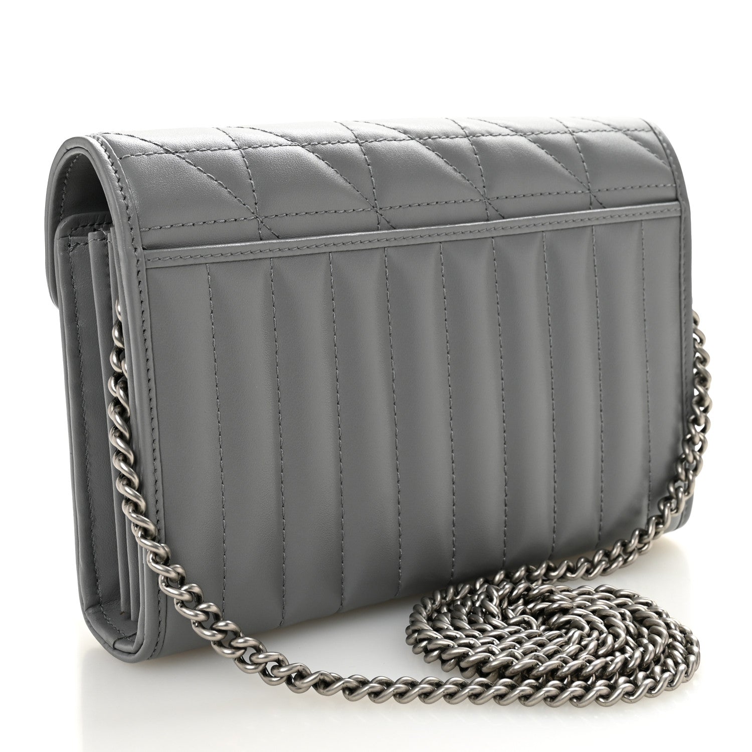 Gucci Calfskin Matelasse Aria GG Marmont Chain Wallet Deep Grey
