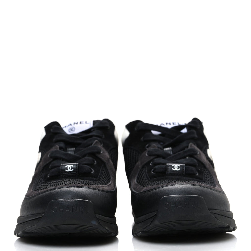 Mesh Suede Grained Calfskin Womens CC Sneakers 37.5 Black White