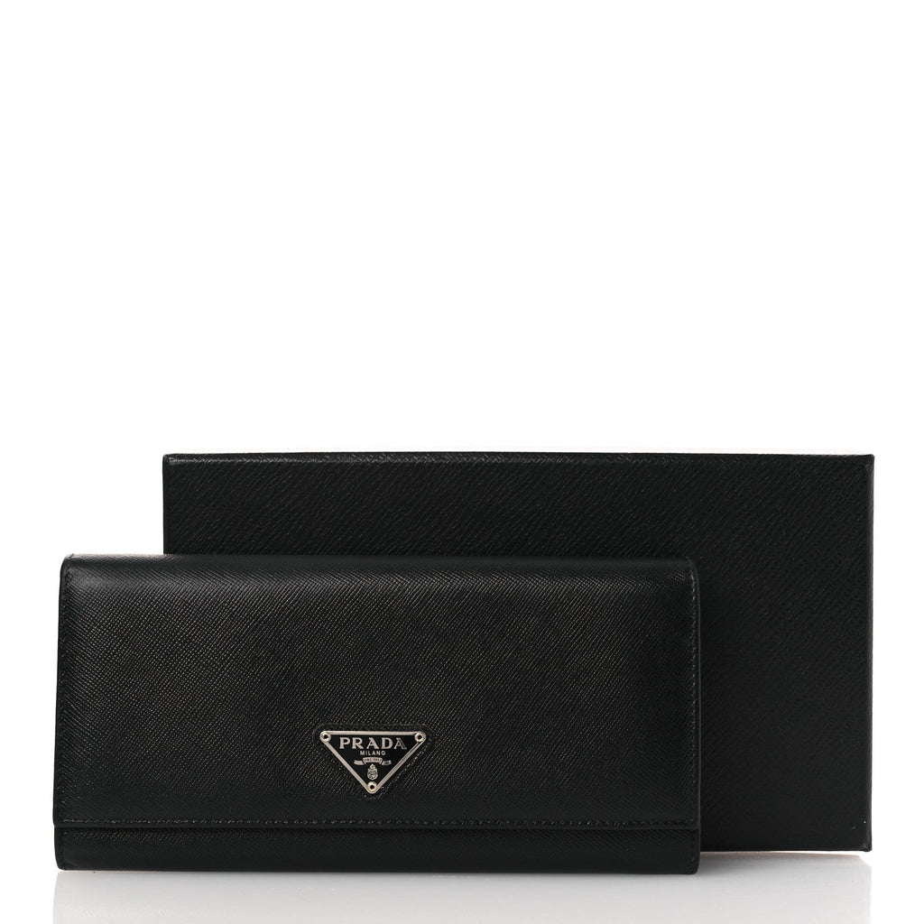Prada Saffiano Triangle Continental Flap Wallet Black