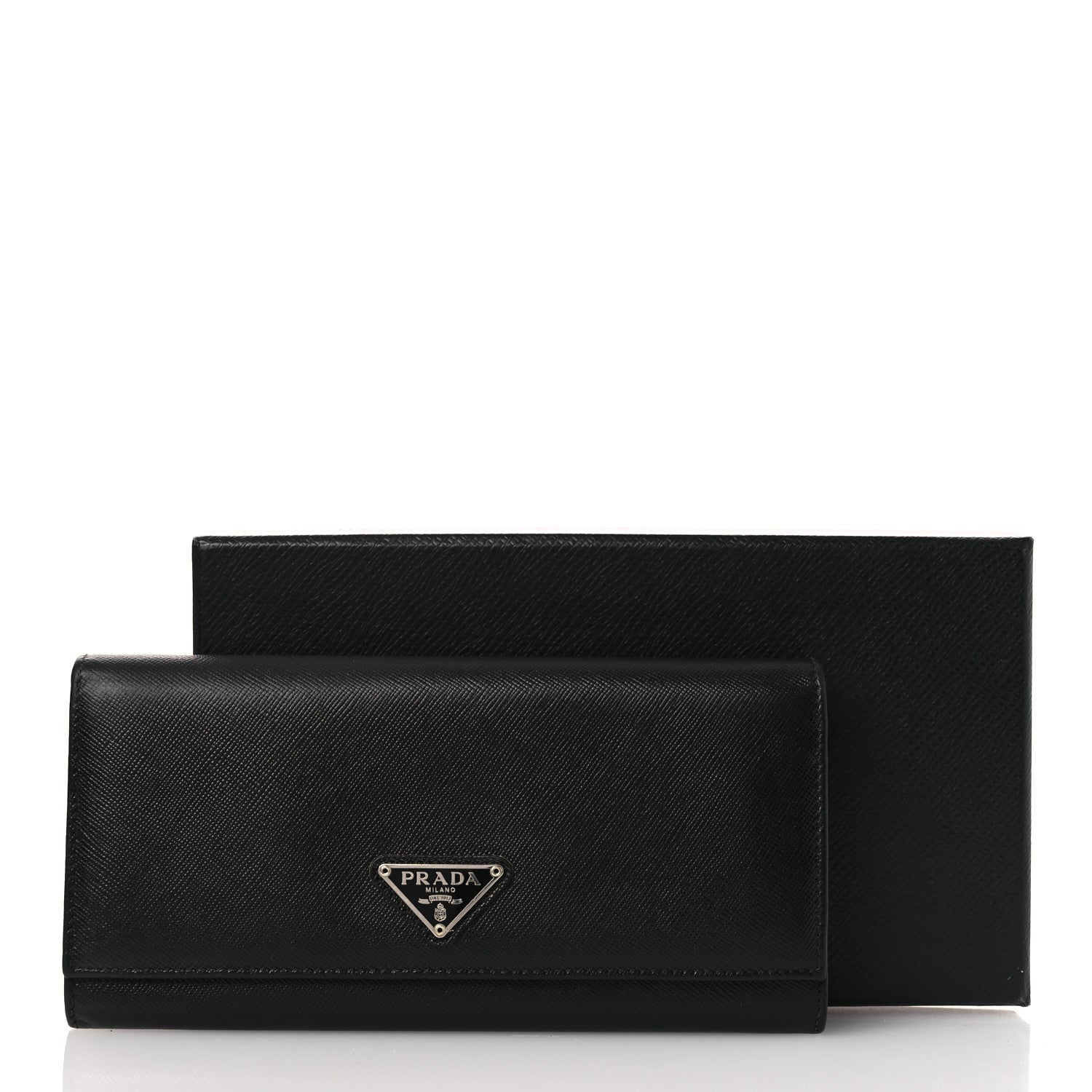 Prada Saffiano Triangle Continental Flap Wallet Black