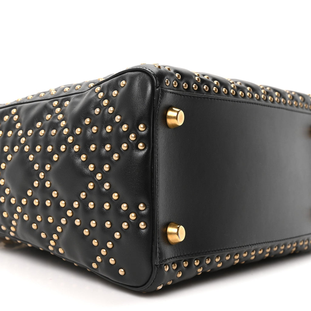 Christian Dior Calfskin Cannage Studded Medium Supple Lady Dior Black