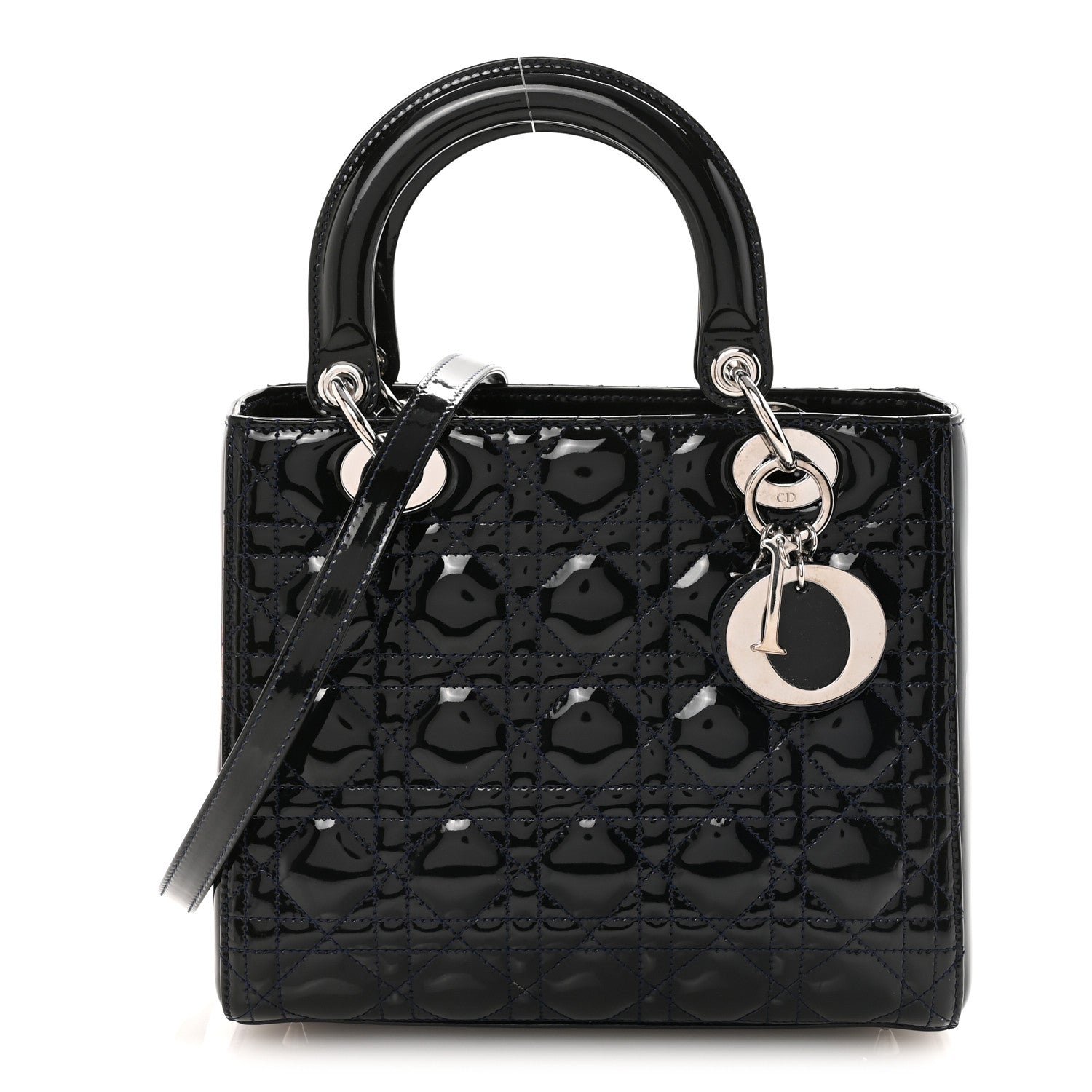 Christian Dior Patent Cannage Medium Lady Dior Navy Blue