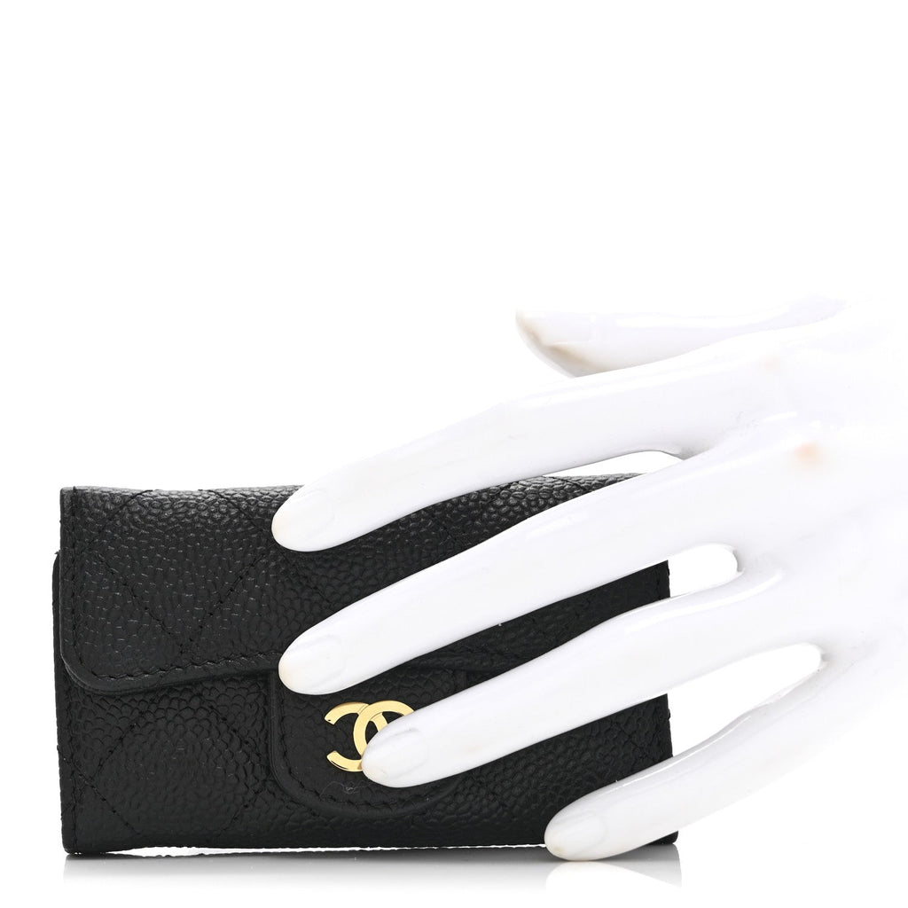 Caviar Quilted 6 Key Holder Black