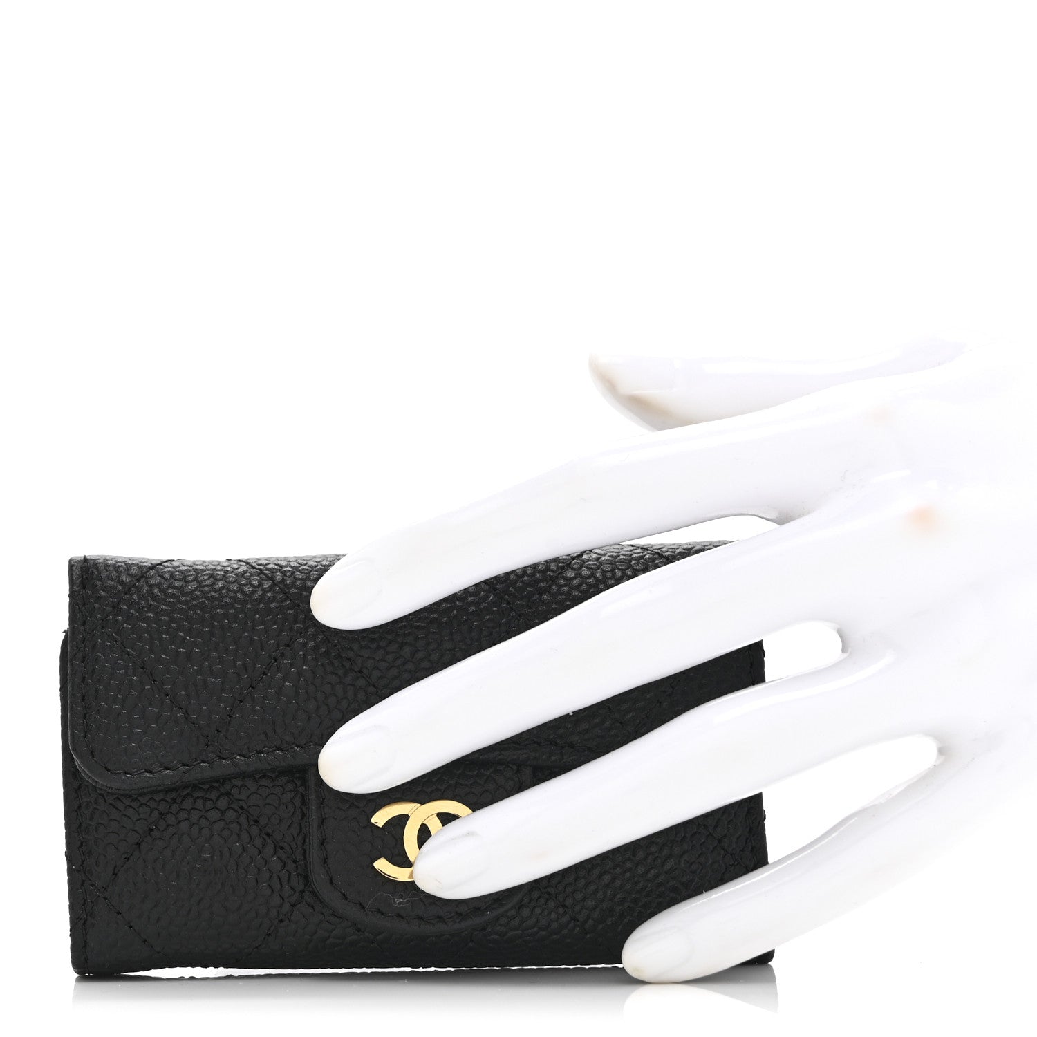 Caviar Quilted 6 Key Holder Black