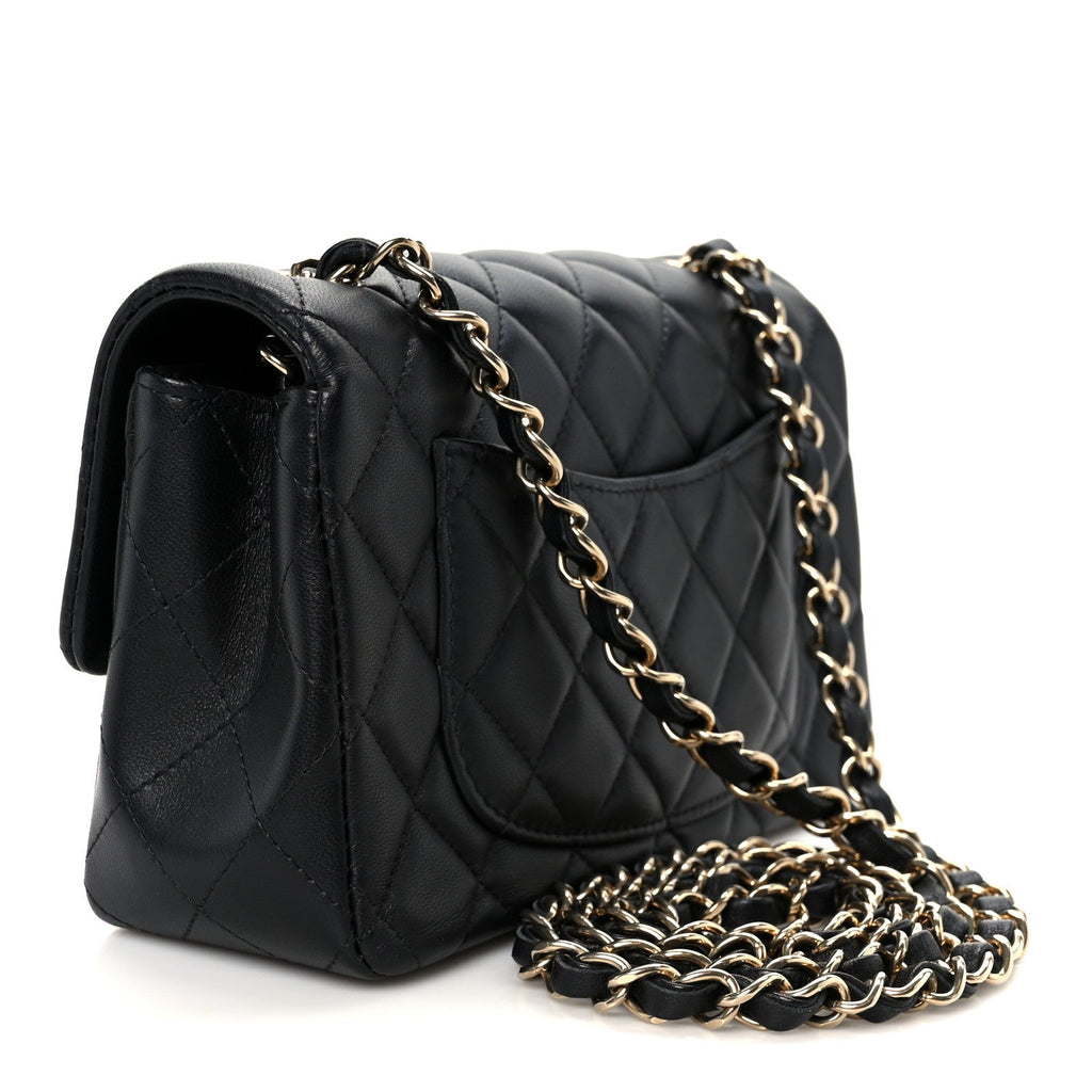 Chanel Lambskin Quilted Mini Rectangular Flap Black