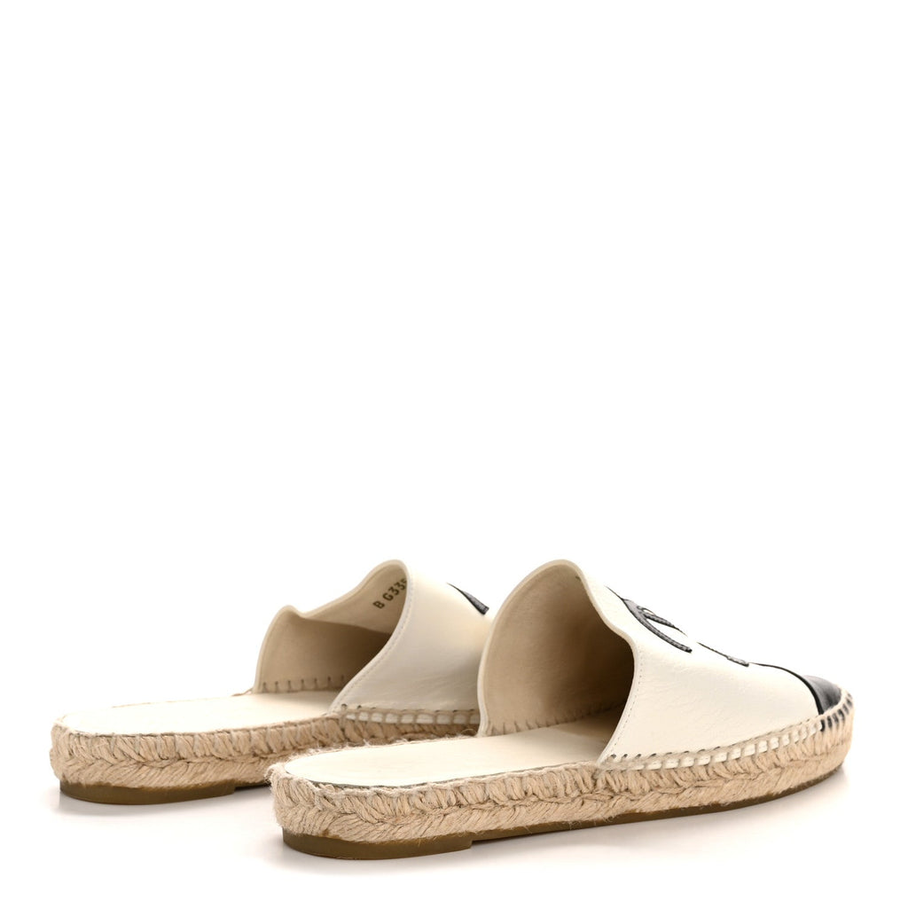 Iridescent Goatskin CC Espadrille Mules 39 Ivory Black