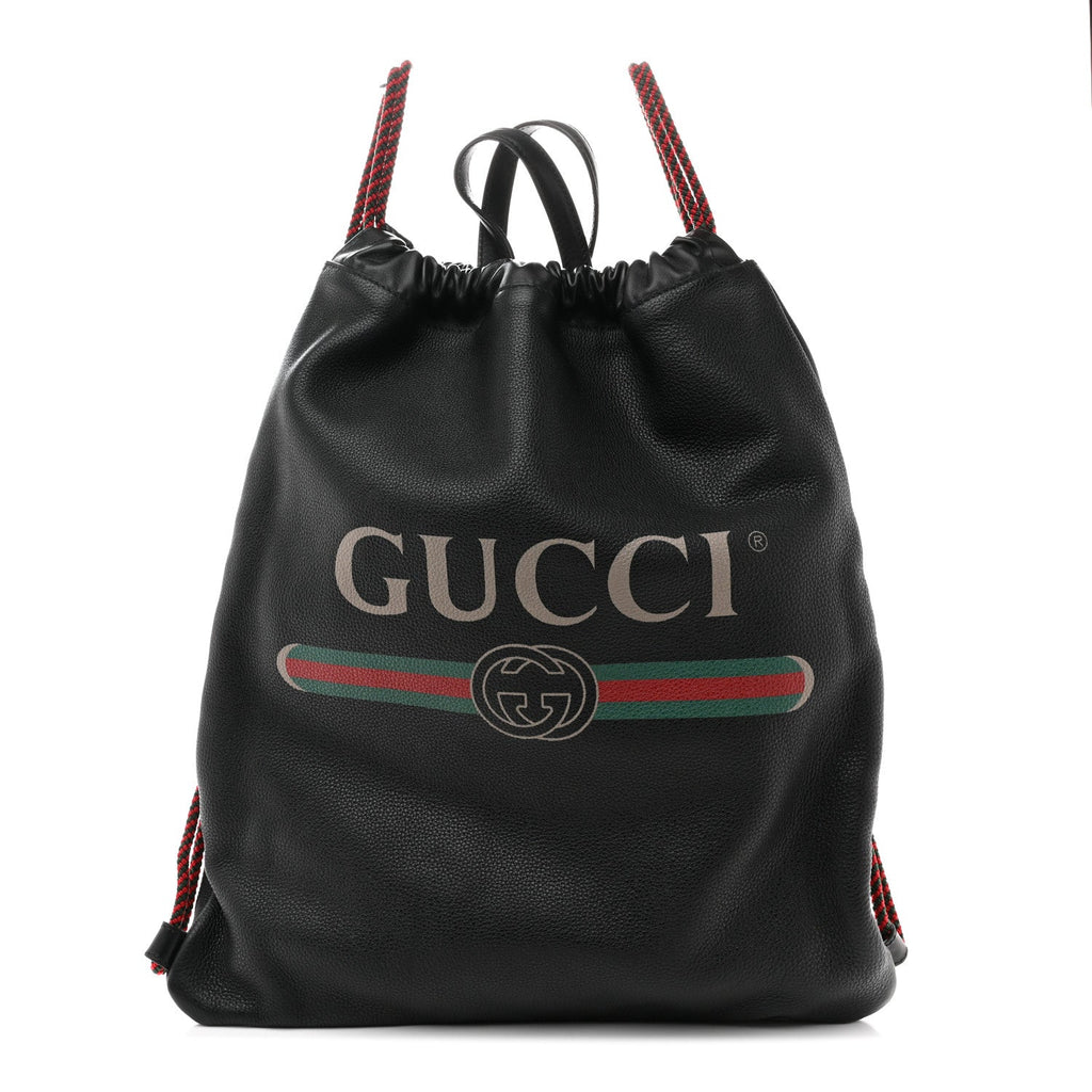 Gucci Calfskin Logo Drawstring Backpack Black