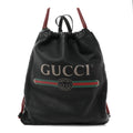 Gucci Calfskin Logo Drawstring Backpack Black