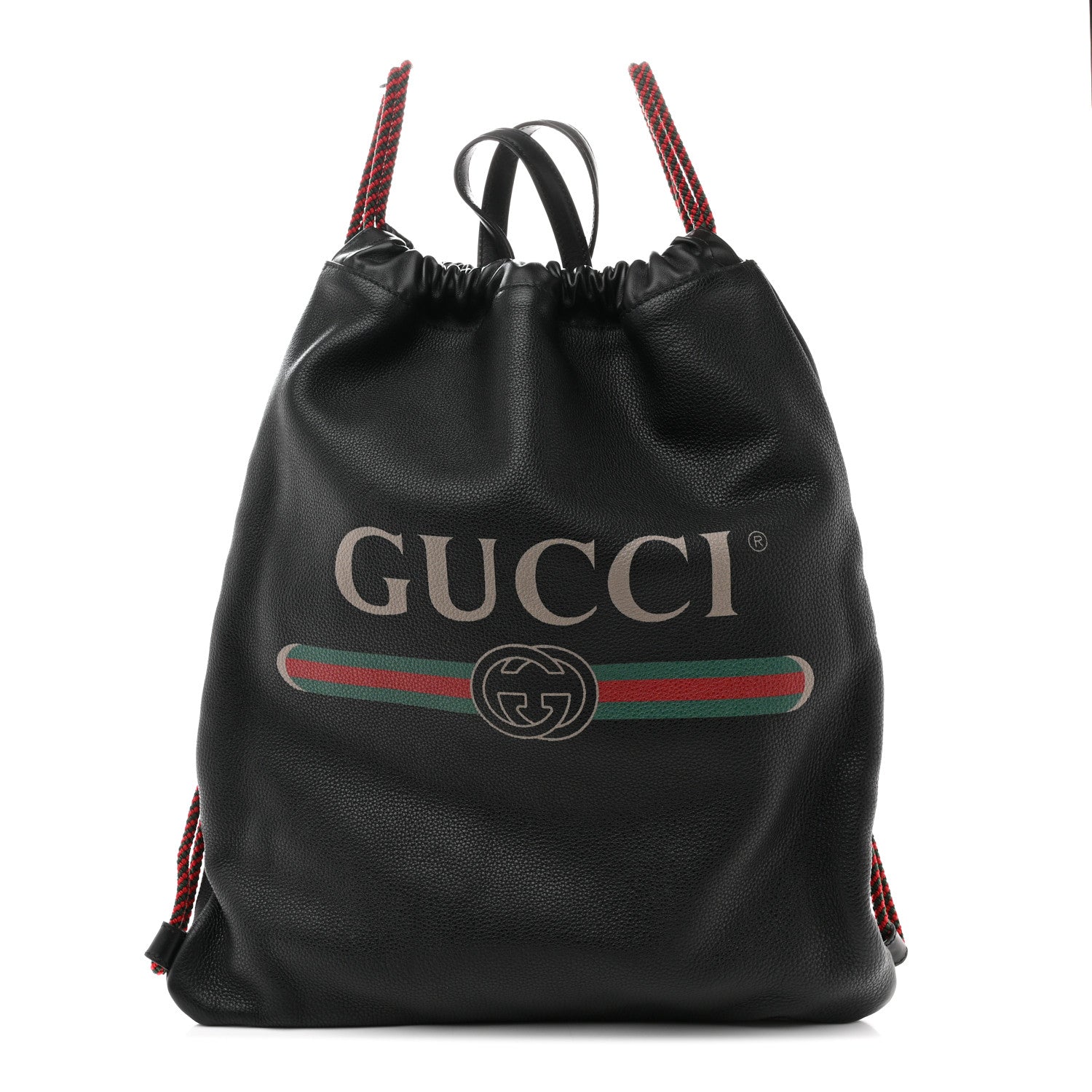Gucci Calfskin Logo Drawstring Backpack Black