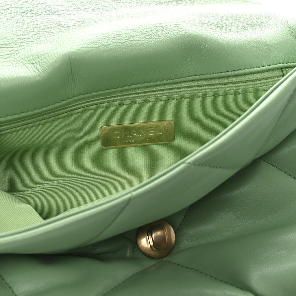 Chanel Goatskin Quilted Medium Chanel 19 Flap Light Green