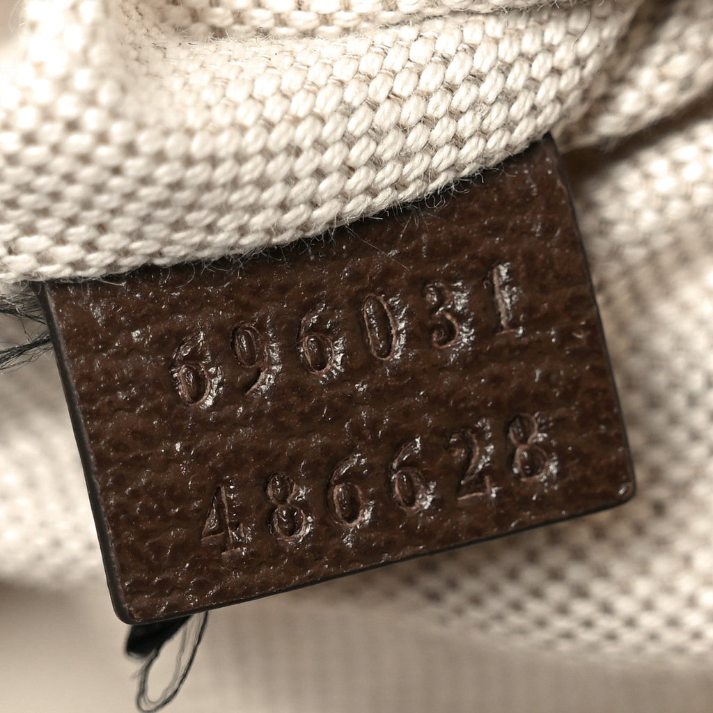 Gucci Monogram Jumbo GG Textured Dollar Calfskin Web Belt Bag Camel Ebony New Acero