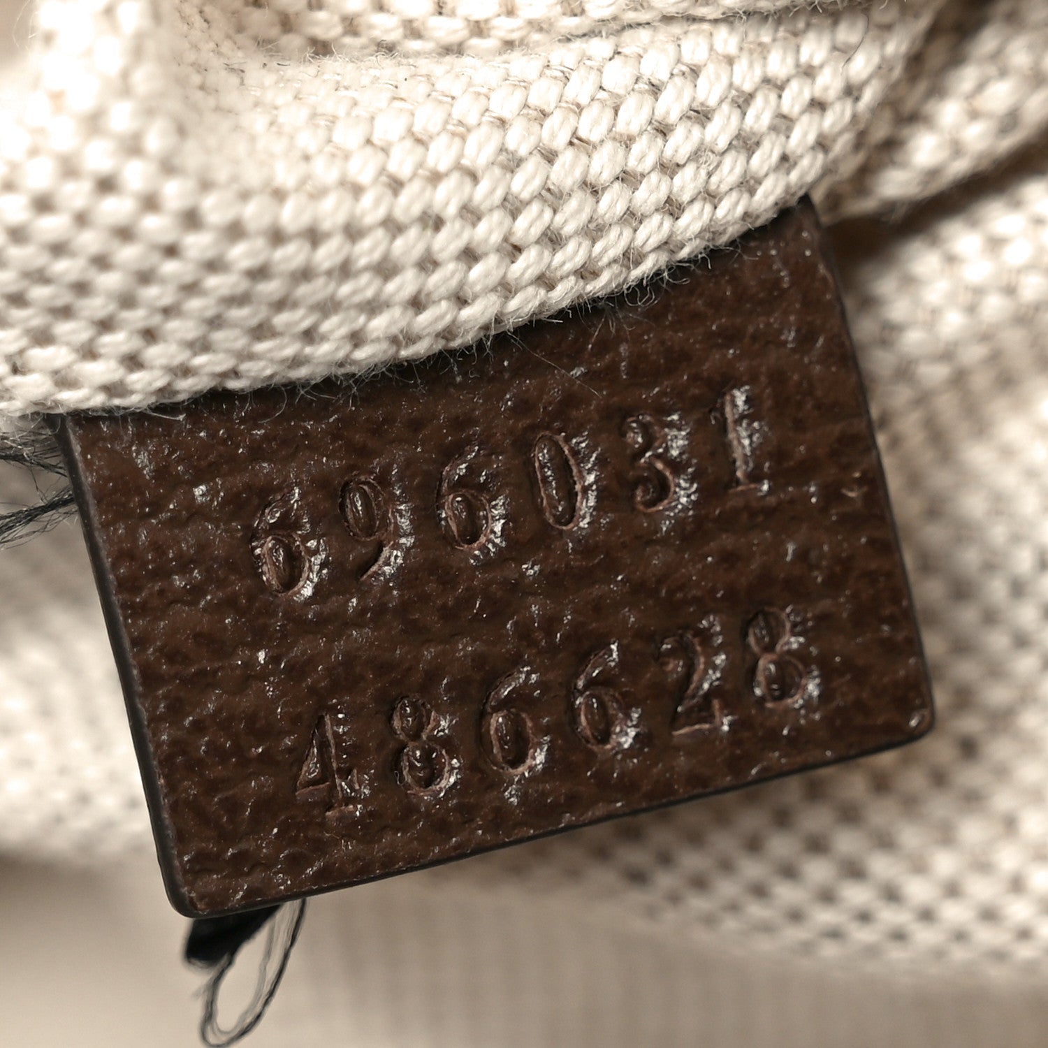 Gucci Monogram Jumbo GG Textured Dollar Calfskin Web Belt Bag Camel Ebony New Acero