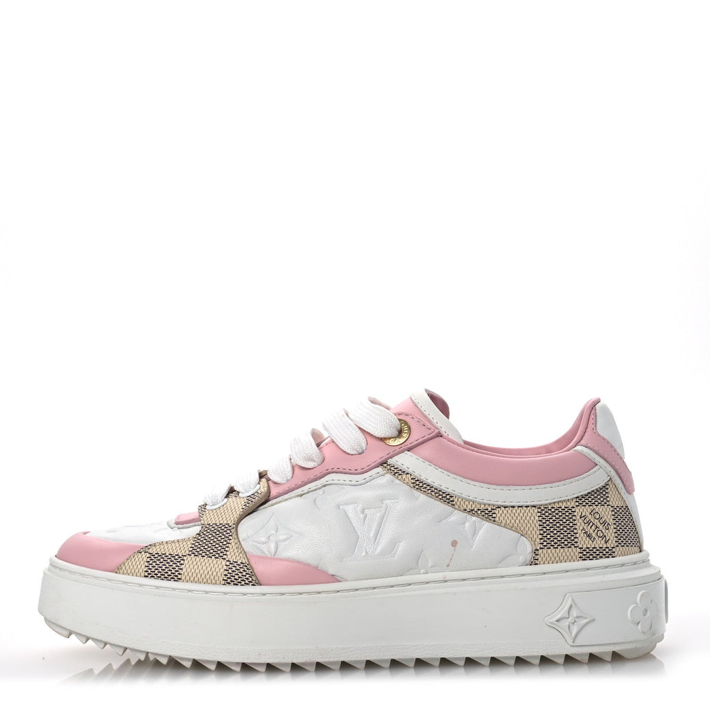 Louis Vuitton Monogram Embossed Calfskin Damier Azur Time Out Sneakers 36 Rose Clair Pink