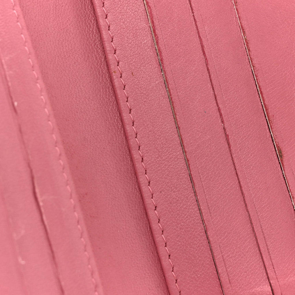 Calfskin Quilted Zip Around Bifold Wallet Pink