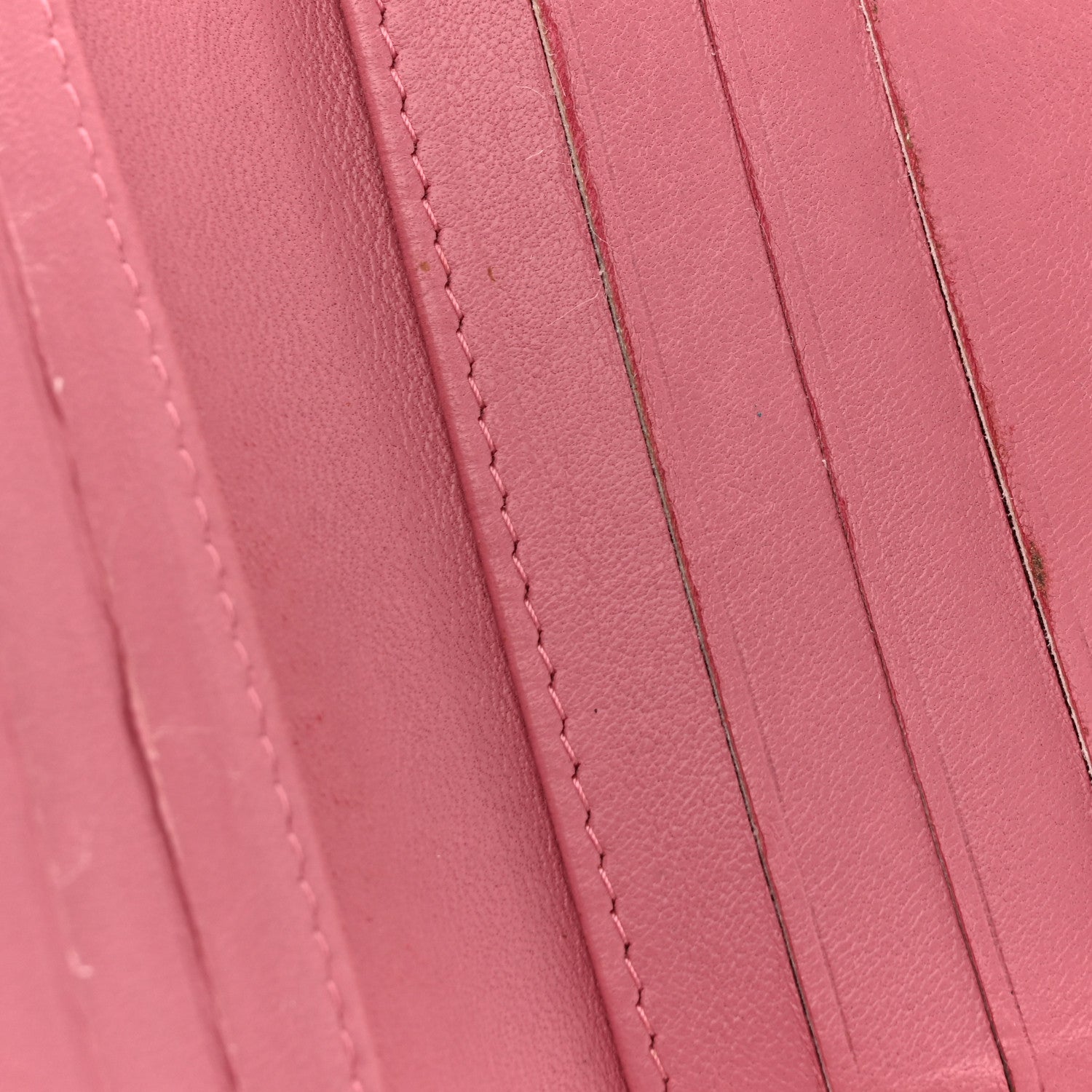 Calfskin Quilted Zip Around Bifold Wallet Pink