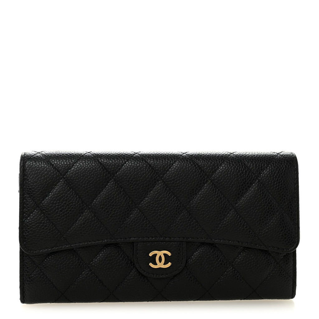 Caviar Quilted Large Gusset Flap Wallet Black