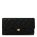 Caviar Quilted Large Gusset Flap Wallet Black