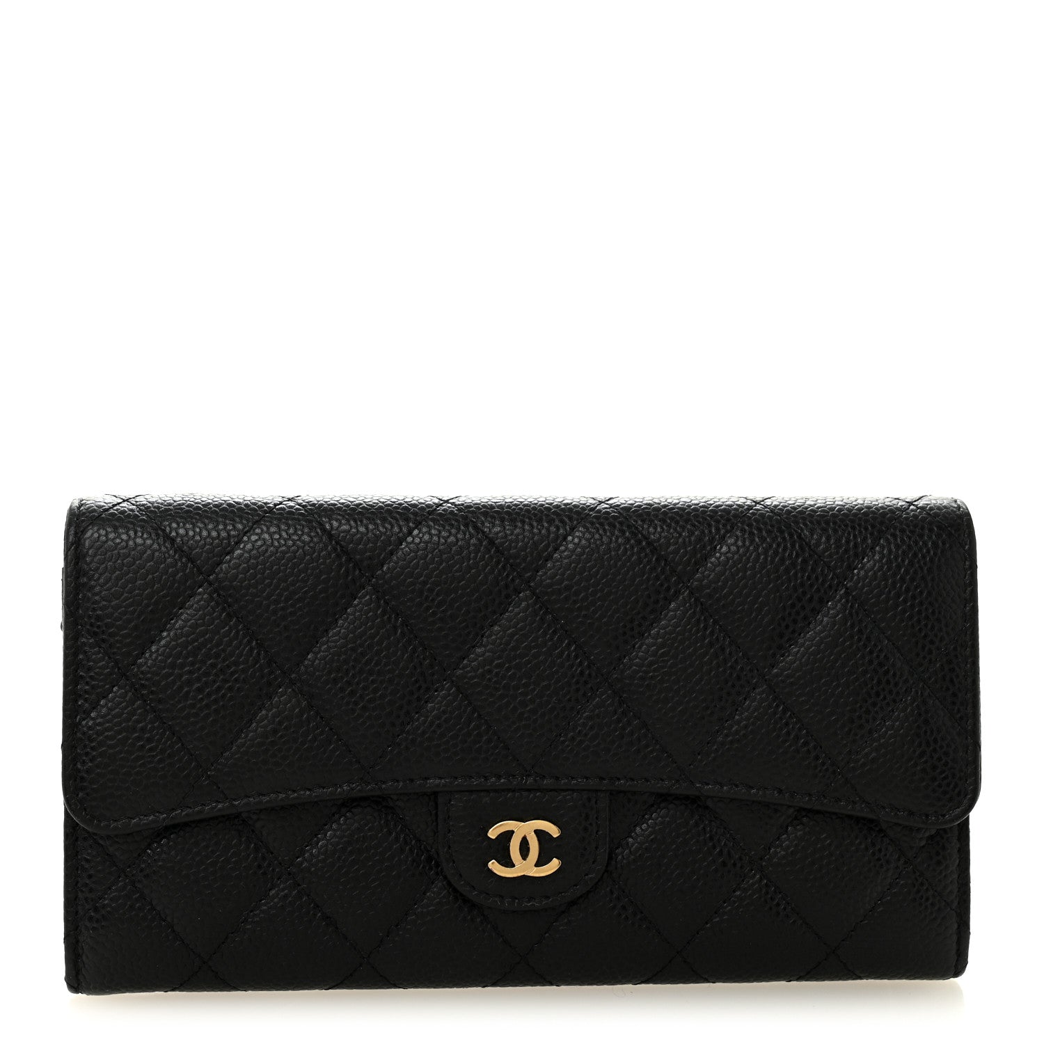 Caviar Quilted Large Gusset Flap Wallet Black