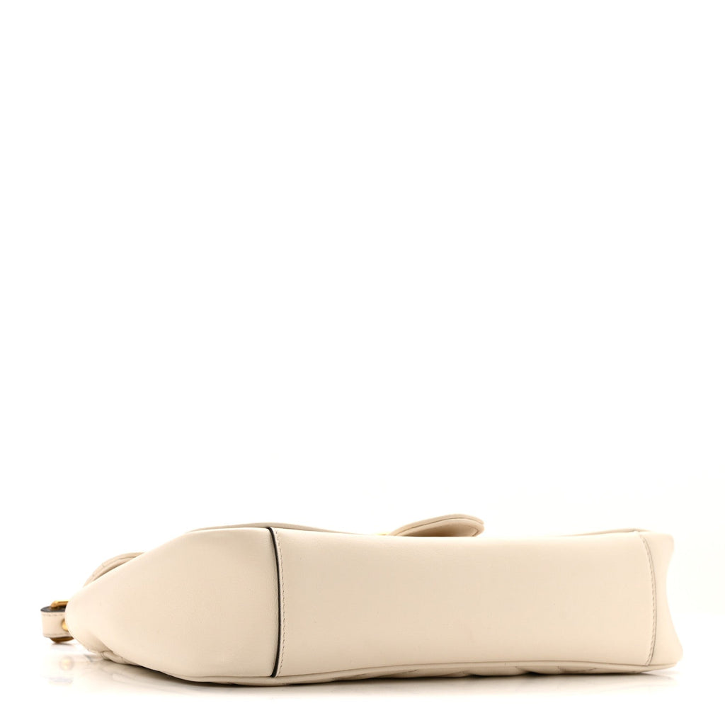 Gucci Calfskin Matelasse Small GG Marmont Shoulder Bag White