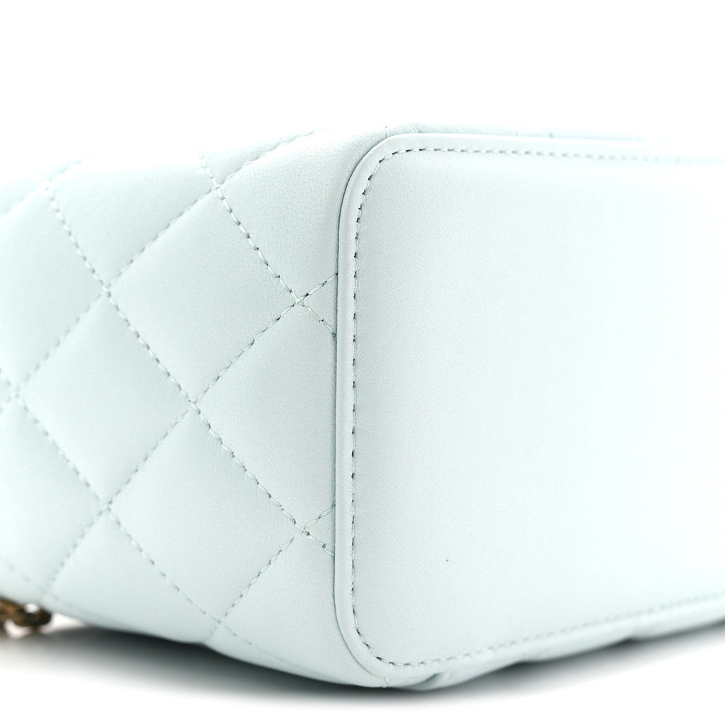 Chanel Lambskin Quilted Small Top Handle Vanity Case With Chain Light Blue