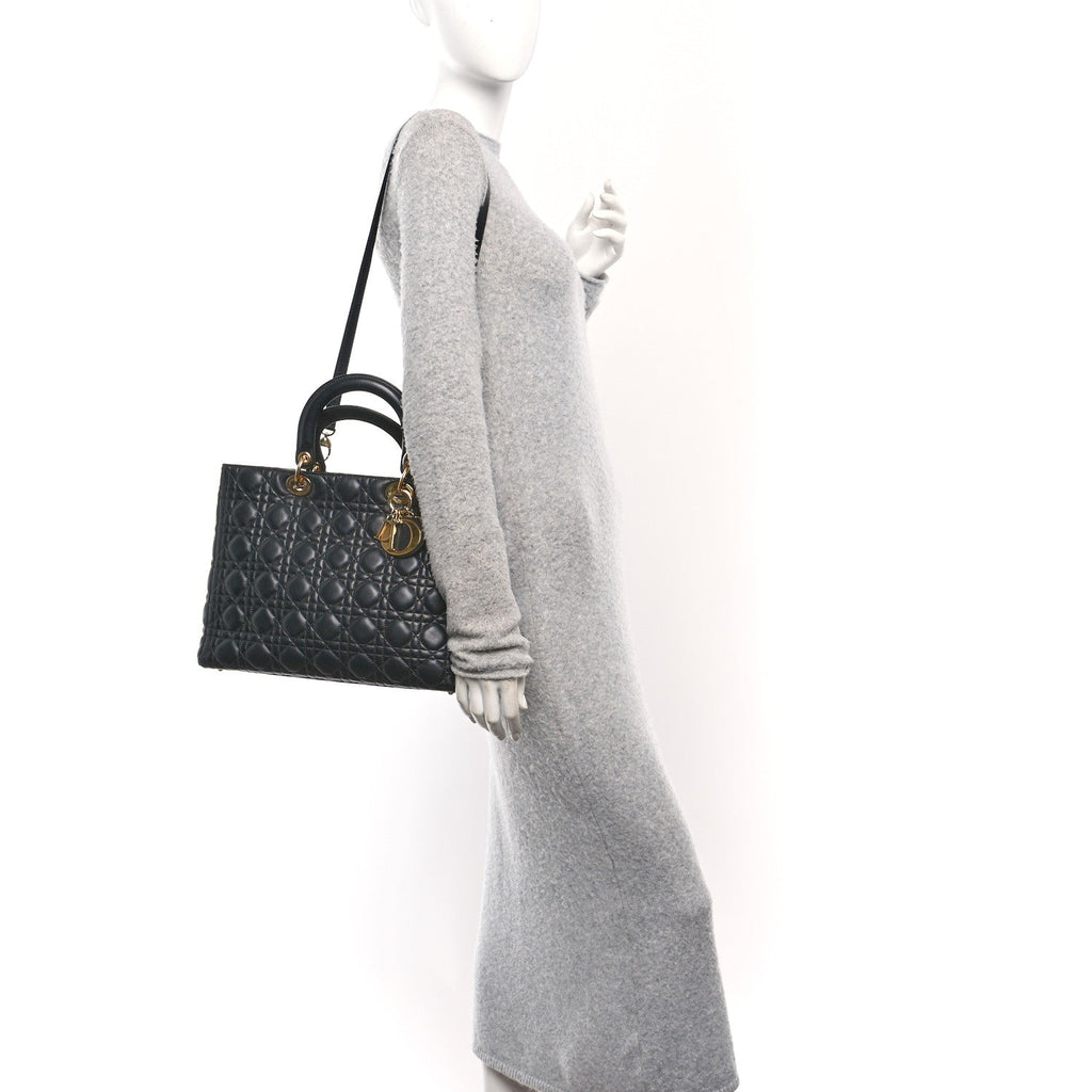Christian Dior Lambskin Cannage Large Lady Dior Black