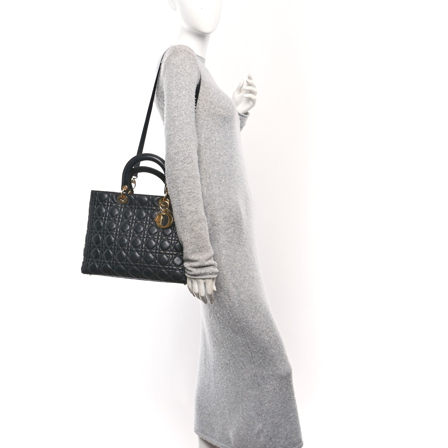 Christian Dior Lambskin Cannage Large Lady Dior Black