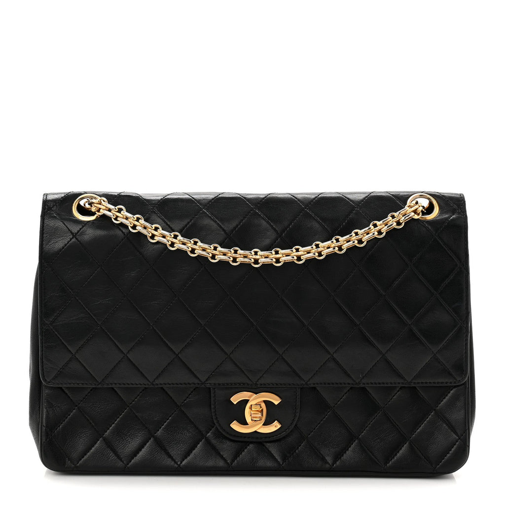 Chanel Lambskin Quilted Medium Double Flap Bijoux Chain Black