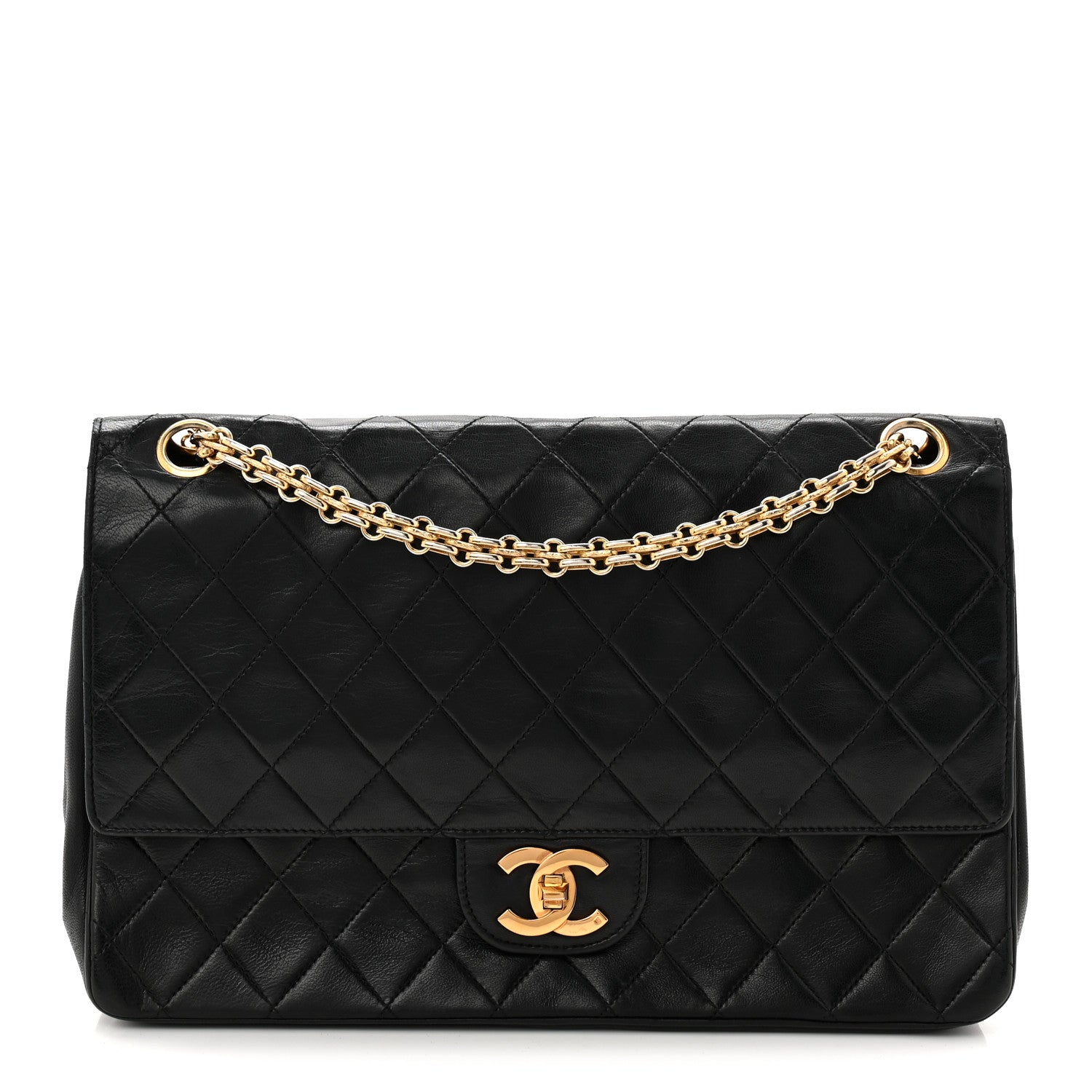 Chanel Lambskin Quilted Medium Double Flap Bijoux Chain Black