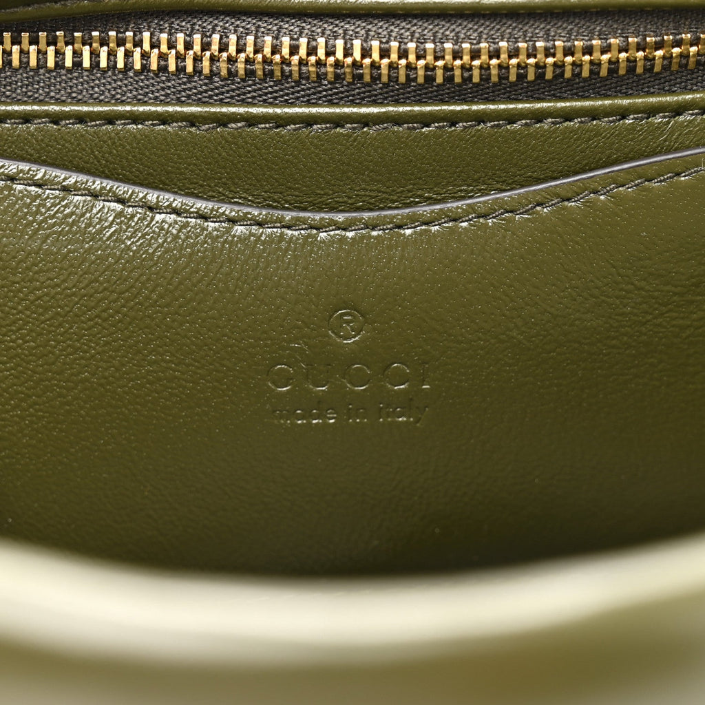 Gucci Lambskin Mini GG Milano Top Handle Shoulder Bag Green