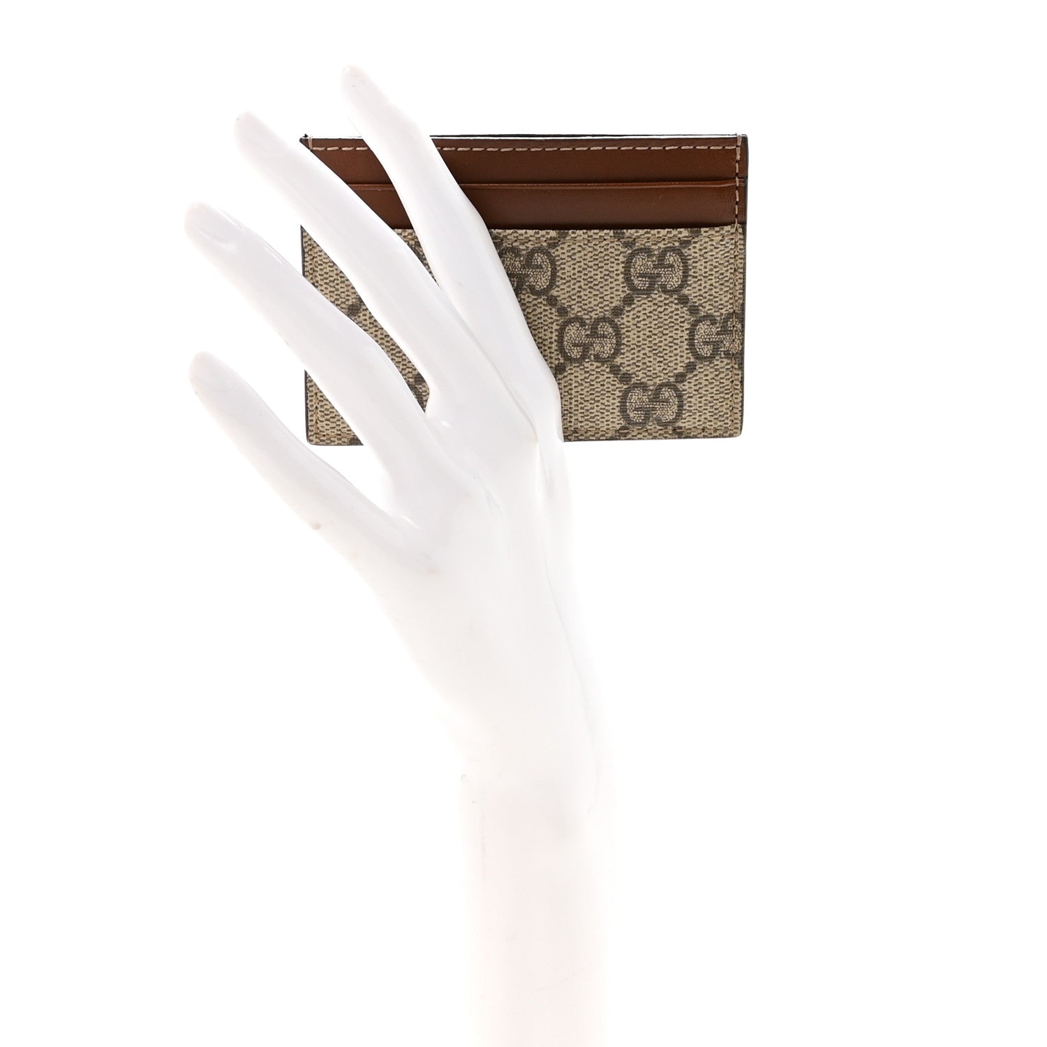 Gucci GG Supreme Monogram Calfskin Card Holder Beige Ebony Cuir