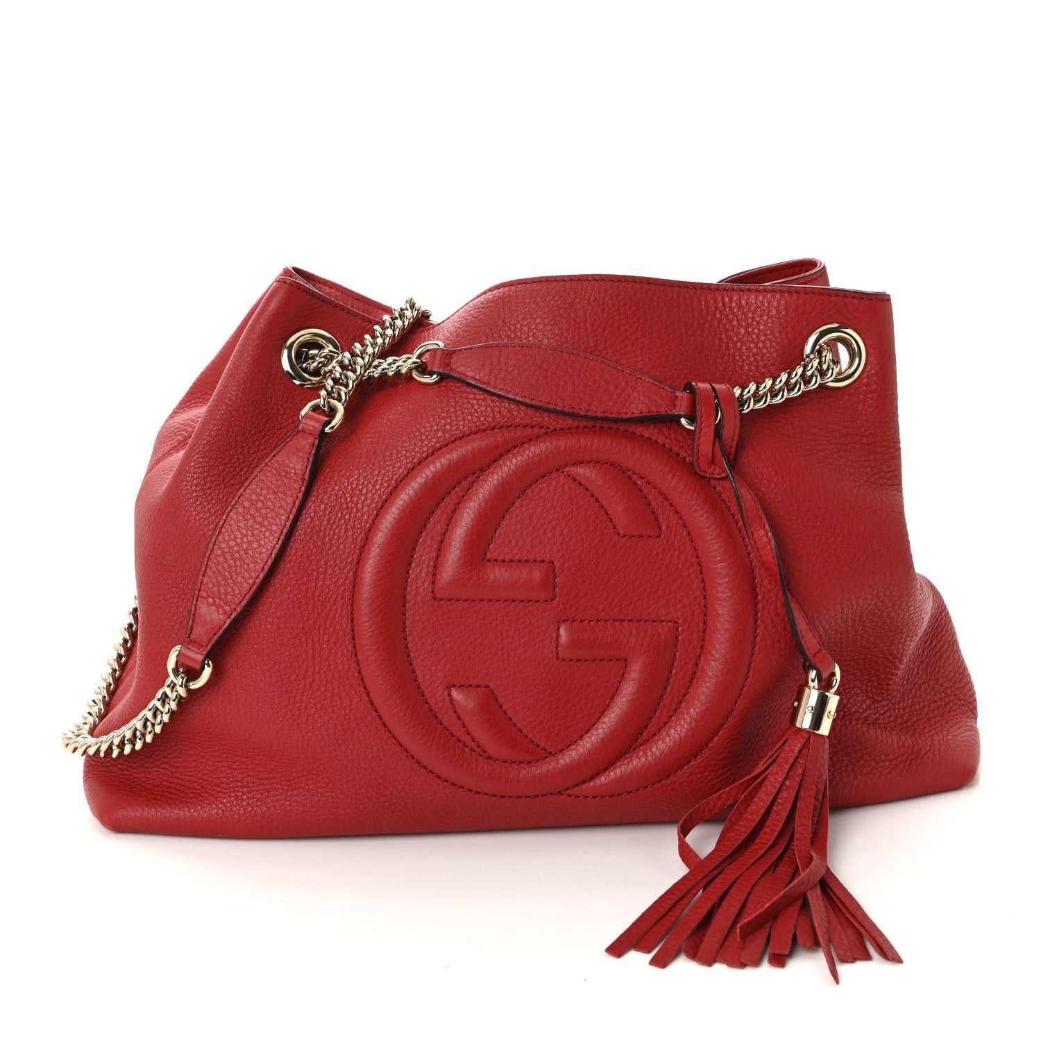 Gucci Pebbled Calfskin Medium Soho Chain Shoulder Bag Tabasco Red