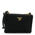 Prada Tessuto Nylon Soft Calf Double Zip Crossbody Bag Black