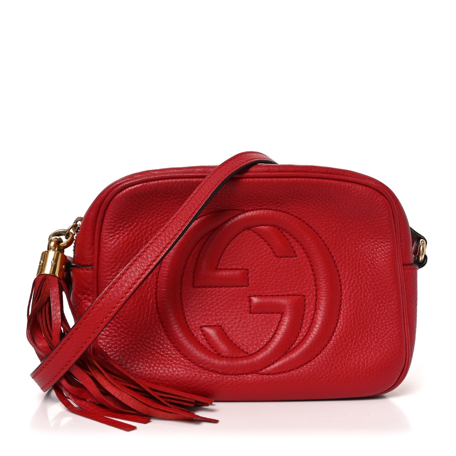 Gucci Pebbled Calfskin Small Soho Disco Bag Tabasco Red