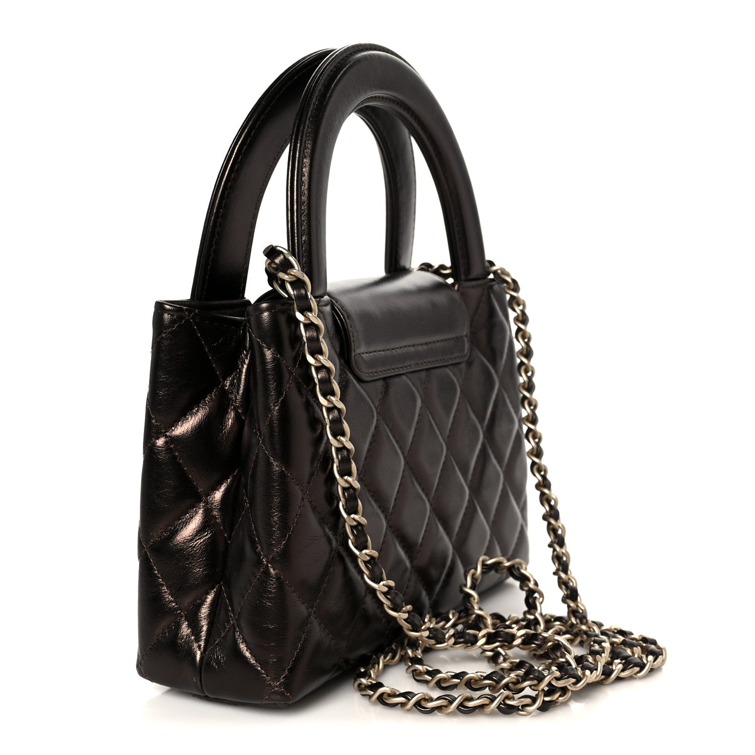 Chanel Metallic Aged Calfskin Quilted Nano Kelly Shopper Light Brown