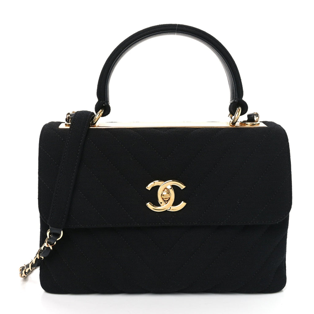 Chanel Jersey Chevron Quilted Small Trendy CC Dual Handle Flap Bag Black