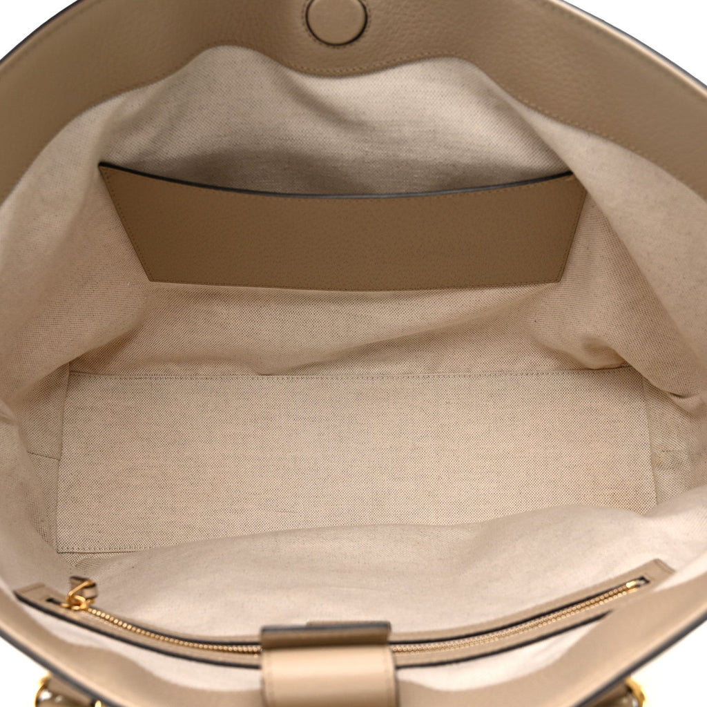 Gucci GG Supreme Monogram Textured Dollar Calfskin Web Medium Ophidia Shopping Tote Beige Mystic White Oatmeal