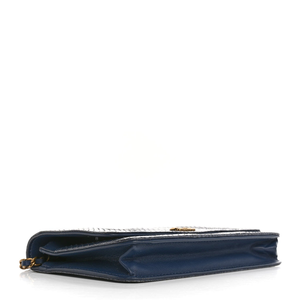 Chanel Snakeskin Wallet On Chain WOC Blue