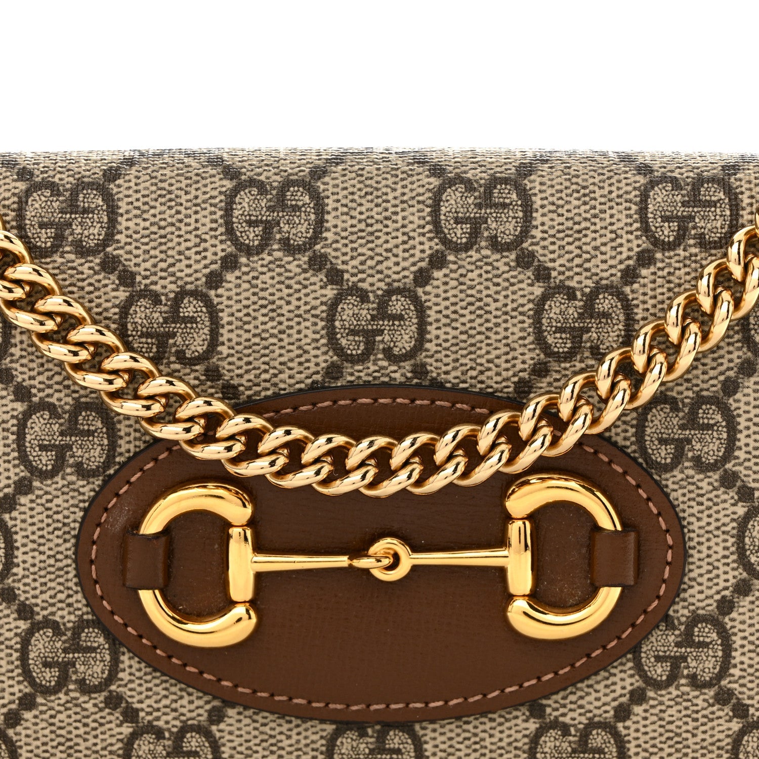 Gucci GG Supreme Monogram Azalea Calfskin Horsebit 1955 Wallet On Chain Beige Ebony Brown Sugar