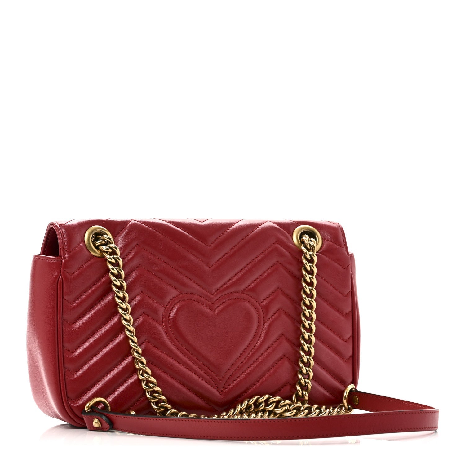 Gucci Calfskin Matelasse Small GG Marmont Shoulder Bag Hibiscus Red